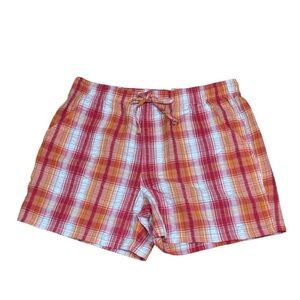 Y2K, 2010s Orange and Pink plaid Shorts, Medium